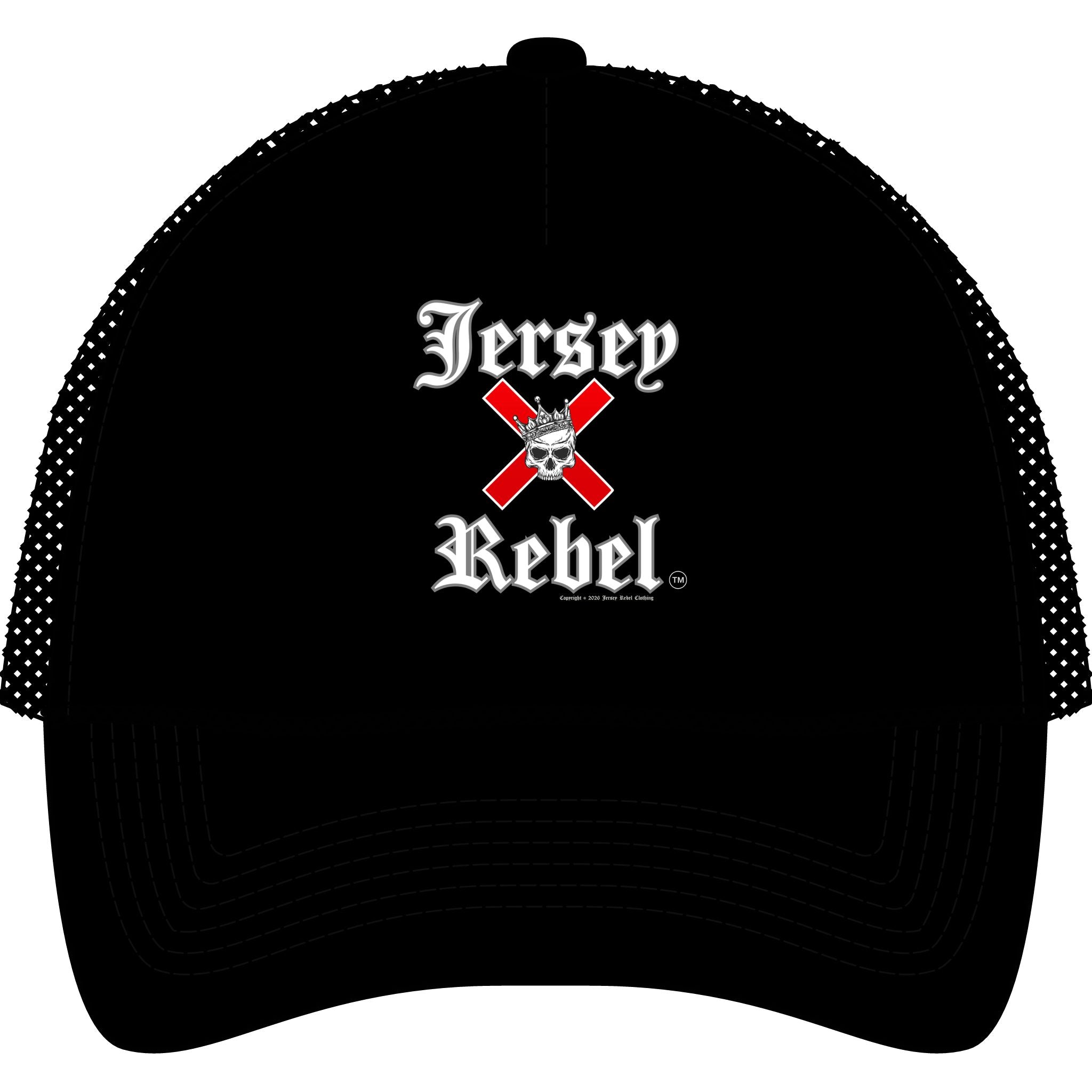 Jersey Rebel – Skull & Red X Trucker Cap