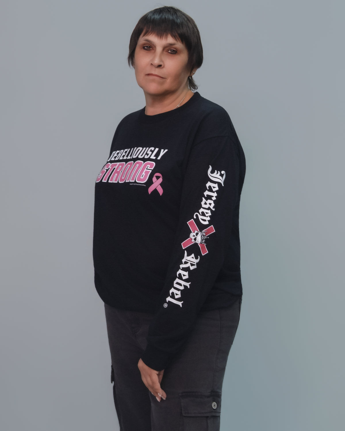 Breast Cancer Awareness  Month Rebelliously Strong Long Sleeve